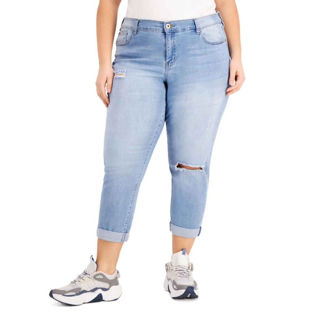 Celebrity Pink Trendy Plus Size Girlfriend Ripped Cuffed Jeans